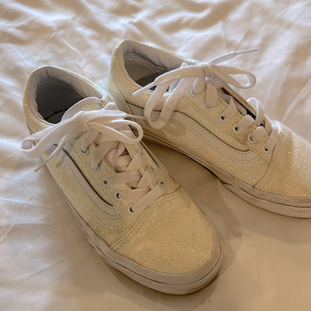 Girls White Sparkle Vans 3